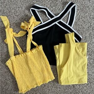 Yellow and Black Women's Tops Set